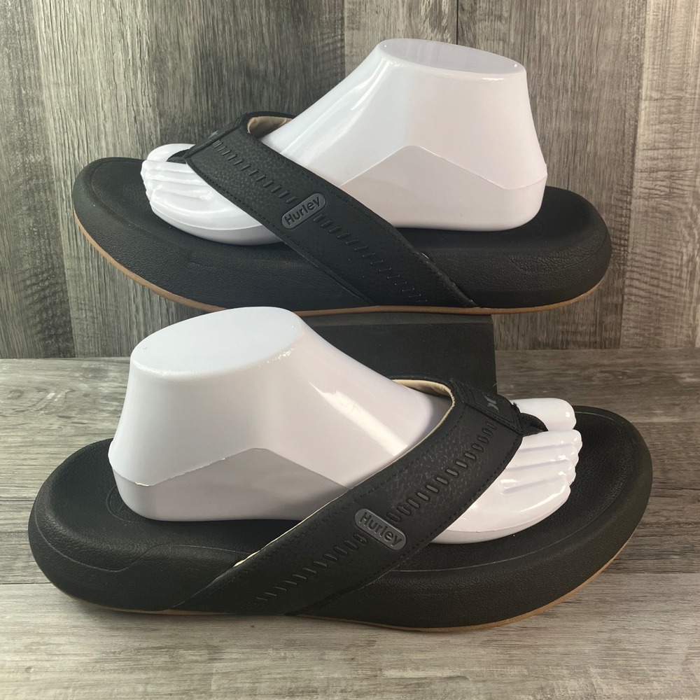 Hurley Phantom Free Mens Flip Flops Black Gum Sole Thong Sandals Size 10